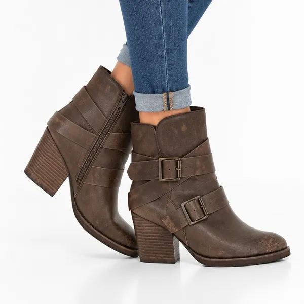 Naughty Monkey Cross My Heart Brown Distressed Leather Buckle Ankle Boots Women’s Size 9 - Image 2