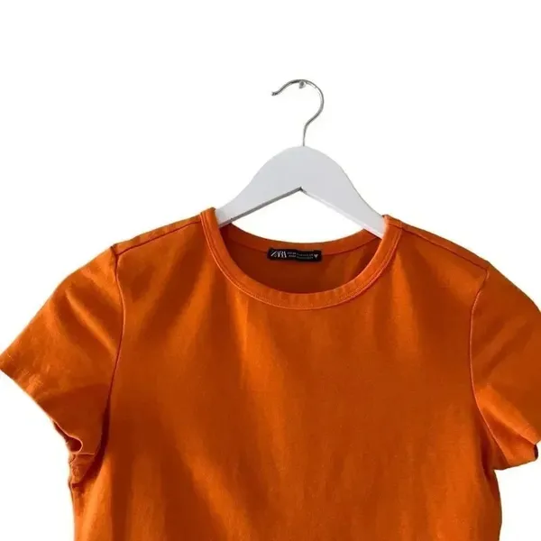 Zara Orange Short Sleeves Cropped Crewneck Basic TShirt SZ M #1706 - Image 3