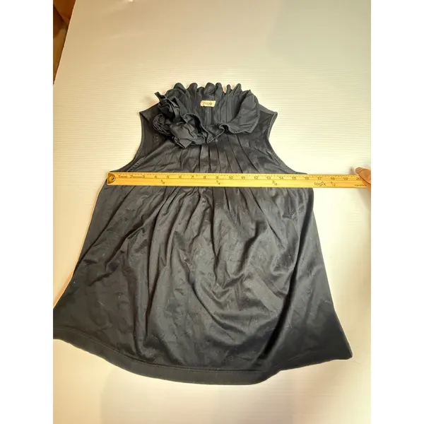 ELIJAH Black Sleeveless Blouse‎ Top with Ruffle Collar and Pleated Detail s - Image 3