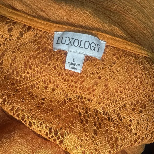 Luxology Gauzy Maxi Dress Sz L Orange Smocked Waist Ruffled Tiered Gypsy Boho - Image 7