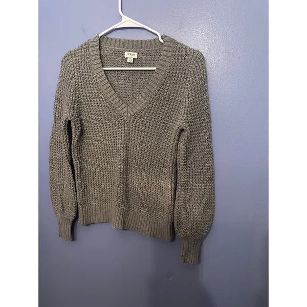 J.Crew‎ Womens Gray Textured 100% Cotton Waffle Knit V-Neck Sweater AK361 XS - Image 2
