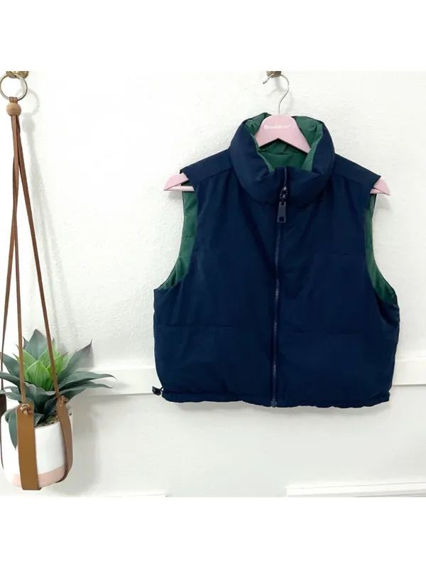 Hollister Reversible Puffer Jacket Navy Blue and Green Size M - Image 2