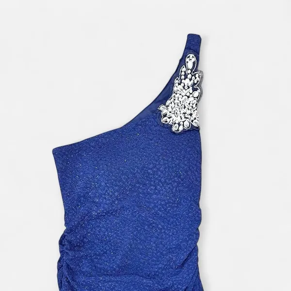 y2K Emerald Sundae one shoulder gown dress floor length xxsmall blue glitter - Image 4