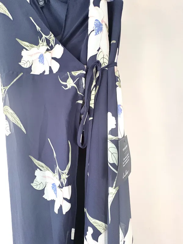 Lulus All Mine Navy Blue Floral Print High-Low Wrap Maxi Dress Large - Image 9