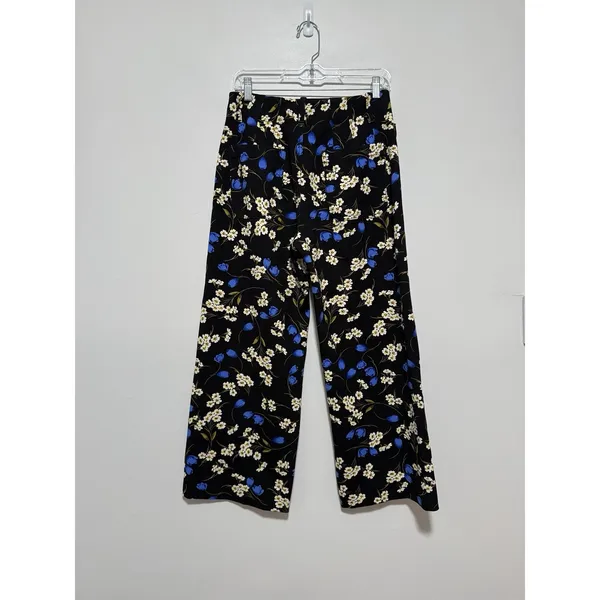 Maeve Anthropologie Colette Black Floral Wide Leg Crop Pants Size 28 - Image 5