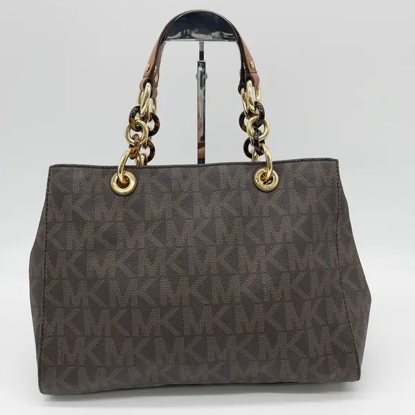 Michael Kors Cynthia Logo Medium Satchel‎ Brown Monogram Chain Shoulder Luxury - Image 2
