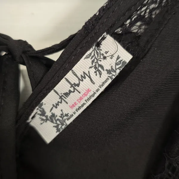 Free People Black Satin Lace-Trim Chemise - Image 3