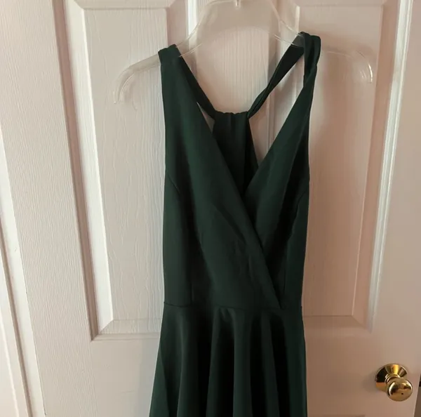 Lulus Wonder Whirl Dark Green Twist Back Skater Dress - Image 2