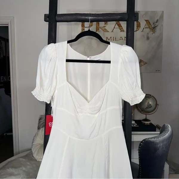 Aritzia Sunday Best 4 Tinsley Sweetheart Mini Dress White Puff Sleeve Fit Flare - Image 8