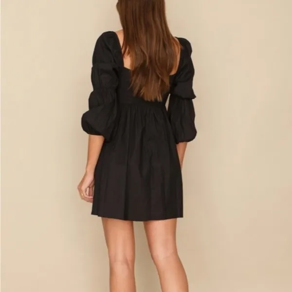 Reformation Michaela Puff Sleeve Mini Dress Black - Image 4