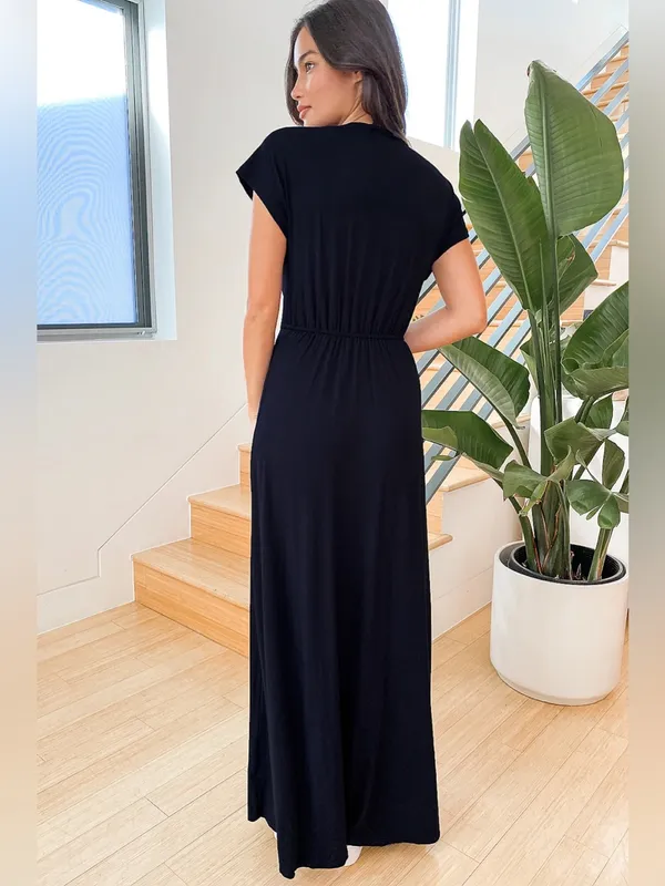 Lulus Easy for Me Navy Blue Short Sleeve Maxi Dress Size Small NWT - Image 4