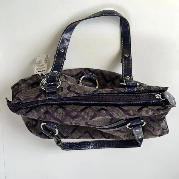 LineaR Fabric Logo Satchel Purse Purple Y2K McBling Croco Double Handle Indie - Image 8