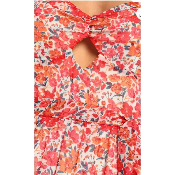 Lulus Posh Petals Red Floral Lurex Cold Shoulder Maxi Dress Size Large‎ Boho - Image 10