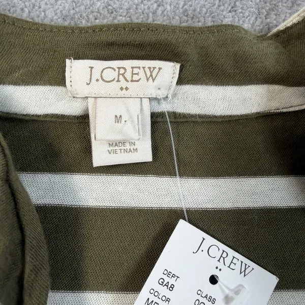 J.CREW Women's Medium Olive Green White Striped Open Drape Cardigan Cotton 68140 - Image 5