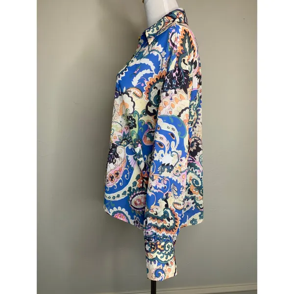 SundayUp Paisley Blouse Sz Large Blue Pink Boho Preppy - Image 3