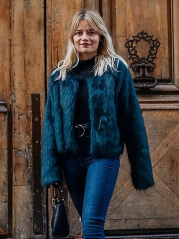 Free People Frankie Faux Fur Jacket Dark Emerald Green Teal Coat Size Medium - Image 2
