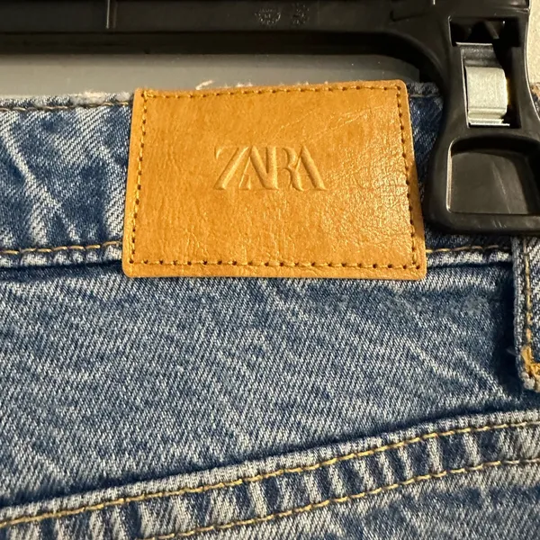 ZARA High Waist Straight Leg Pearl Studded Jeans - Image 4