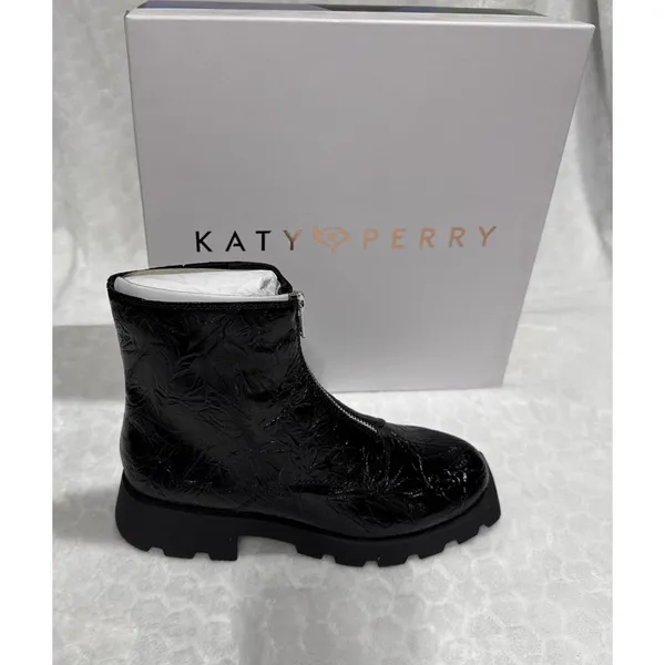 Katy Perry Combat Ankle Boots Black Floral Embossed Zip Up Chunky Womens Size 5 - Image 2
