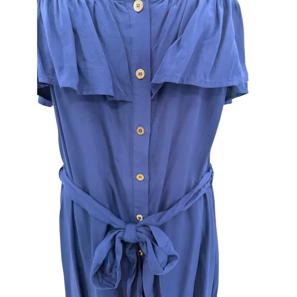 Melissa Odabash Kyla Ruffle‎ Button Front Belted Maxi Dress Navy NWT Size Medium - Image 5