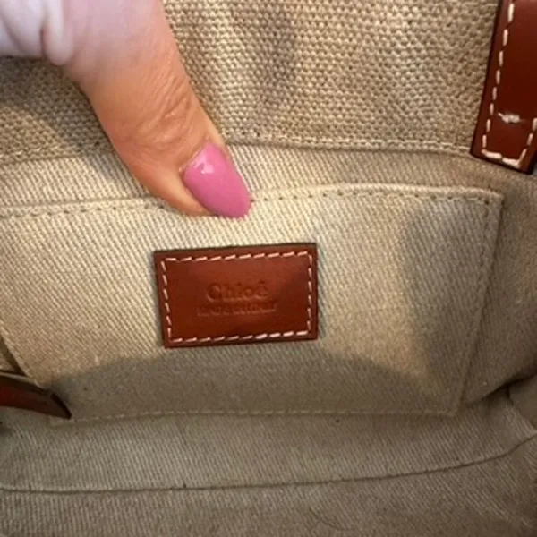 Chloé Mini Woody Tote White Brown Linen Canvas - Image 8