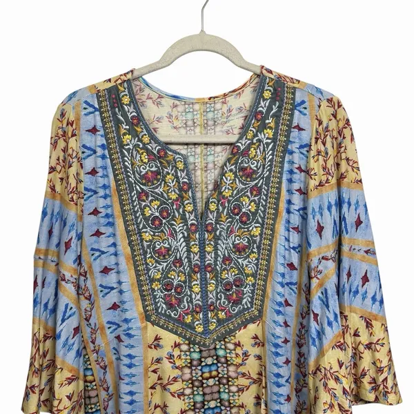 Soft Surroundings Sz M FiFi Embroidered Tunic Blouse Top 3/4 Bell Sleeve Boho - Image 2