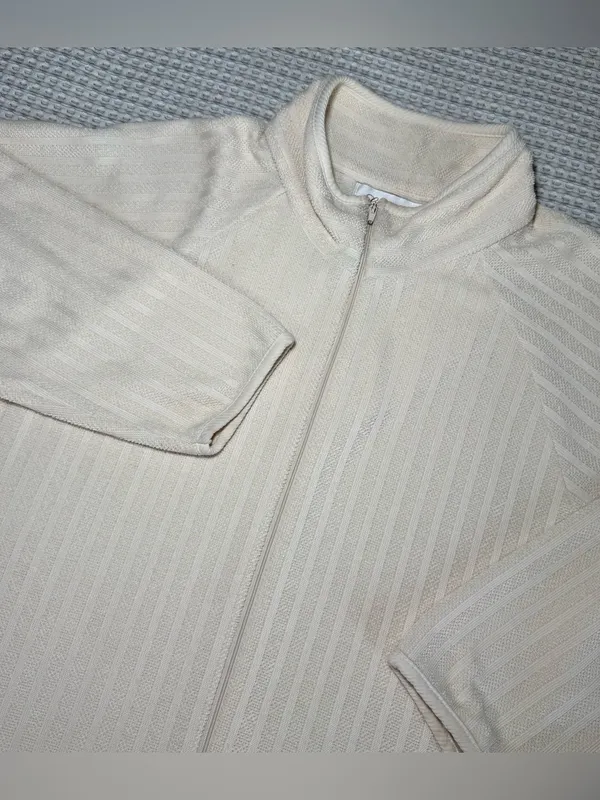 STAN HERMAN Half Zip Light Terrycloth Robe Getting Ready Housecoat Pockets Large - Image 3