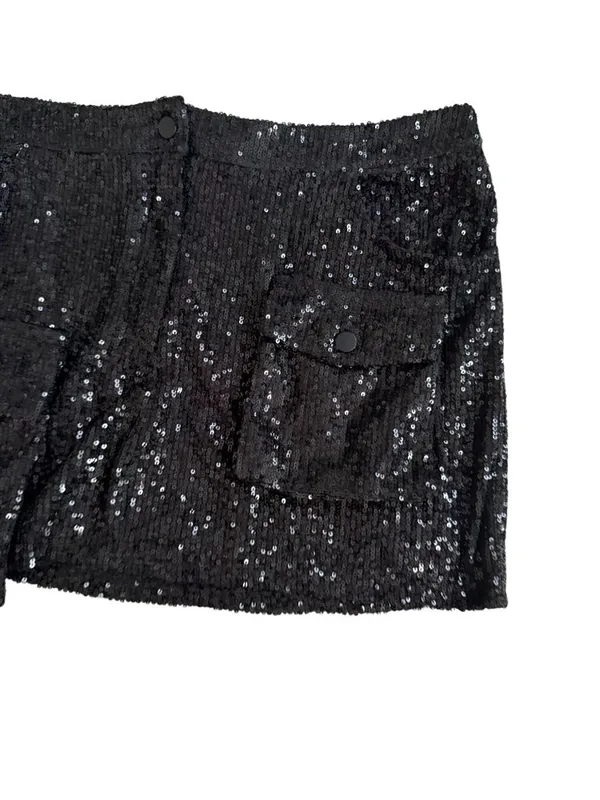 STEVE MADDEN Black Sequin Cargo Pocket Skirt Size Large - Image 6