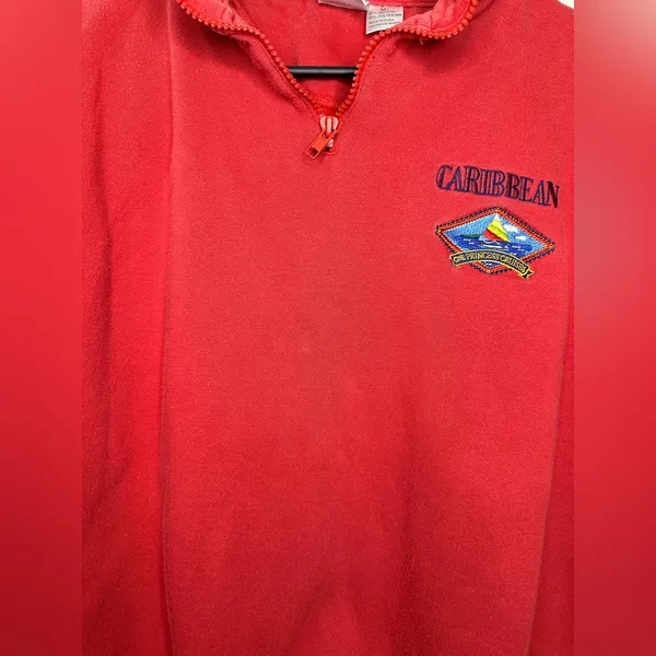 Vintage Princess Cruises Caribbean 1/4 Zip Sweatshirt in Red Size Medium - Image 5