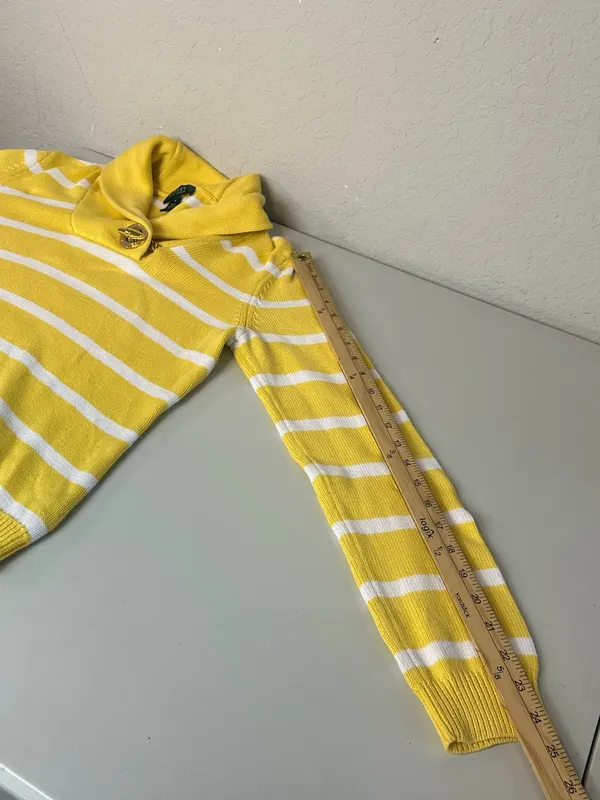 Lauren Ralph Lauren Classic Yellow Striped Nautical Pullover Sweater Size Medium - Image 7