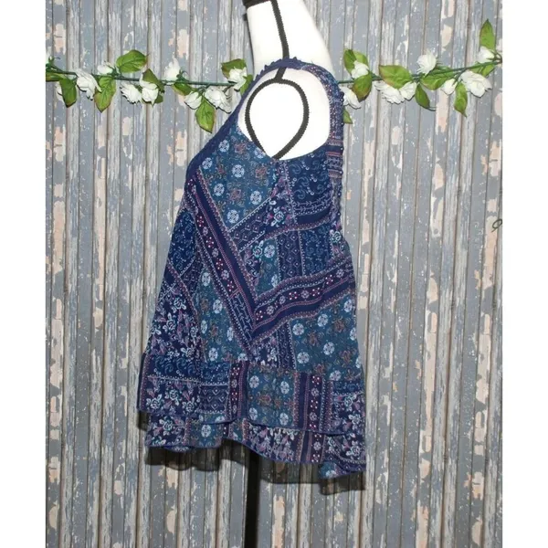 Altar'd State Crochet Blue Patchwork Sleeveless Blouse Top Size XS Flowy - Image 6