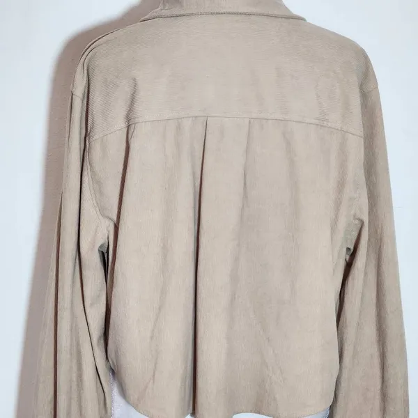 Love Tree Long Sleeve Khaki Corduroy Cropped Button Down Shirt Size Large - Image 5