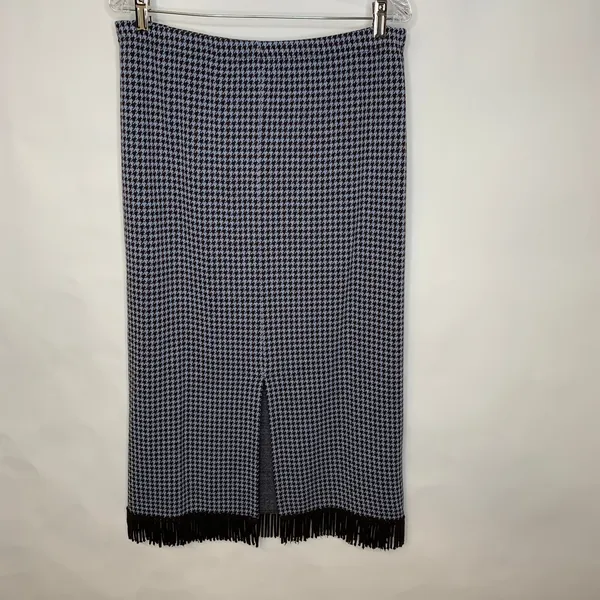 Lennie For Nina Leonard Houndstooth Skirt Fringe Trim Sz Large - Image 3