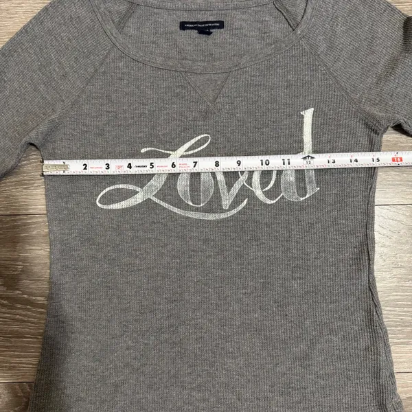 American Eagle Women Top XS Grey Loved Waffle Knit Thermal Scoop Neck Raglan Y2K - Image 6
