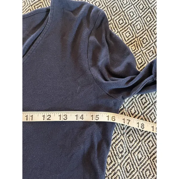 Lauren Ralph Lauren Shirt Womens Small Blue Elbow Sleeve Pullover V Neck Cotton - Image 5