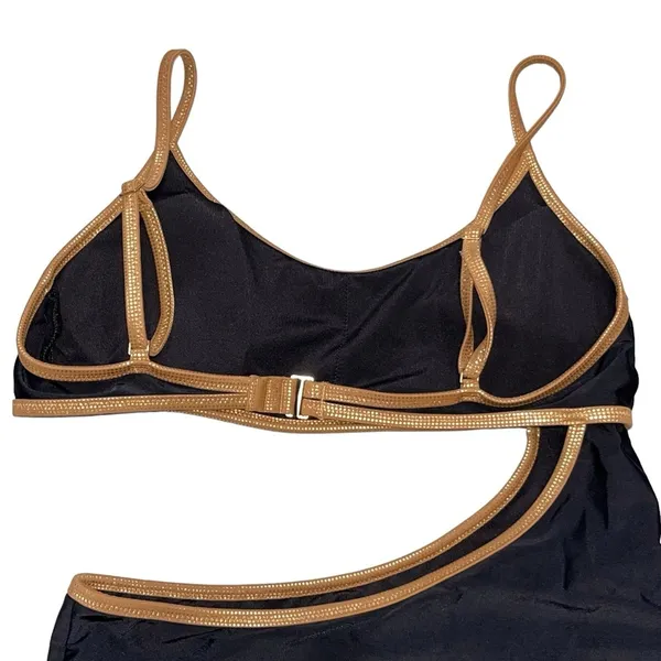 Aerie Black & Gold Full Coverage Cutout One Piece Swimsuit size Medium - Image 3