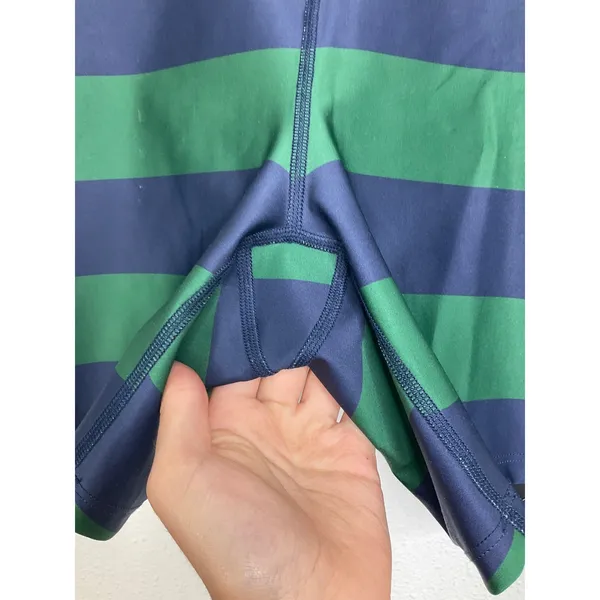 Beach Riot Sport Navy Green Striped‎ Bike Shorts High Waisted Small Made in USA - Image 3