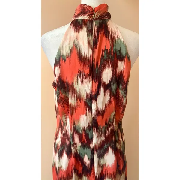 Banana Republic Halter Midi Dress Womens 6 Orange‎ Green New Abstract Ikat Print - Image 13