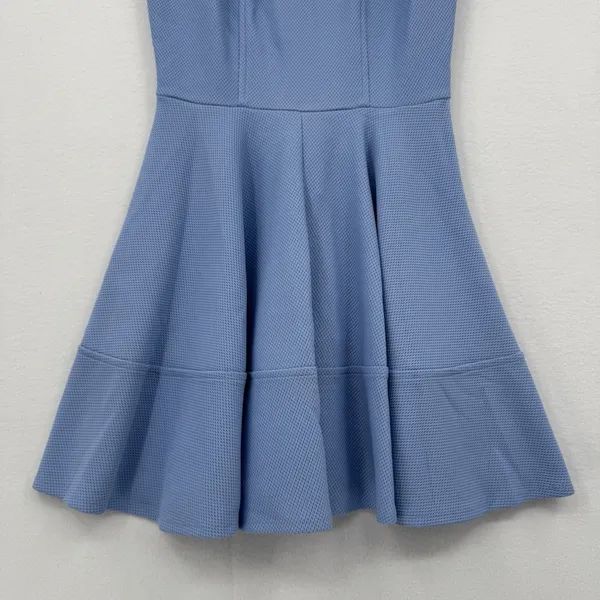 Lulus Fit & Flare Mini Dress Blue Textured Sleeveless Zip Back Chic Summer Sz L - Image 5