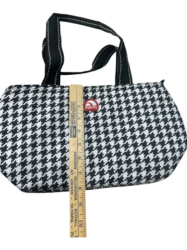 Igloo Houndstooth Insulated Soft Cooler Lunch Tote Bag Canvas Reusable Black - Image 6