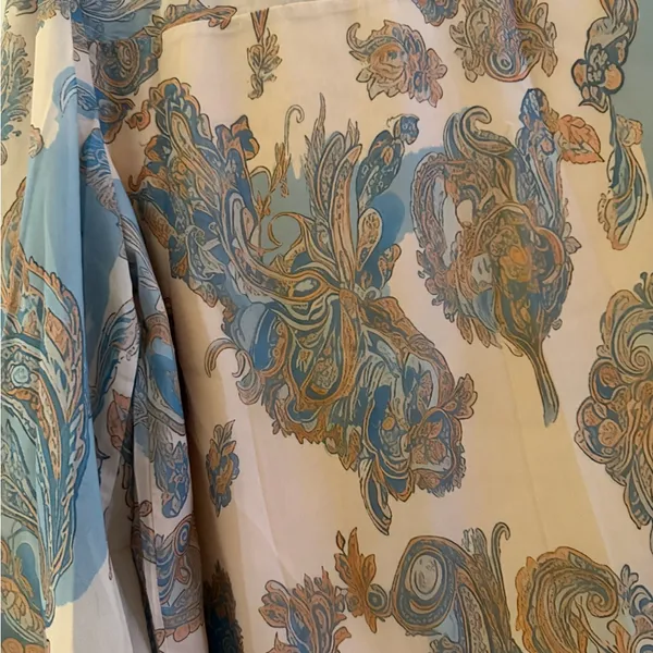 Lg Sheer Paisley Tie-Neck Blouse in Cream and Blue - Image 5