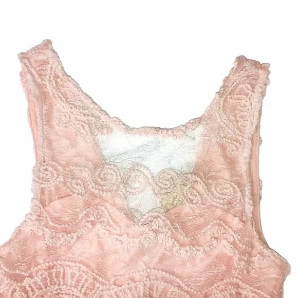 VTG Y2K L'atiste Romantic Boho Crochet Lace Pleated Mini Dress Sleeveless Pink S - Image 4