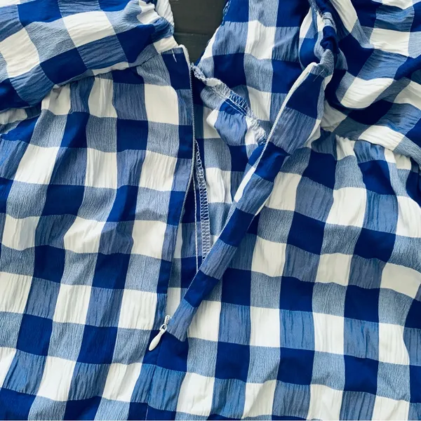 Lulus NWOT Day & Moon Boutique Brand White/Blue Checker Gingham Print Romper | Size: M - Image 16