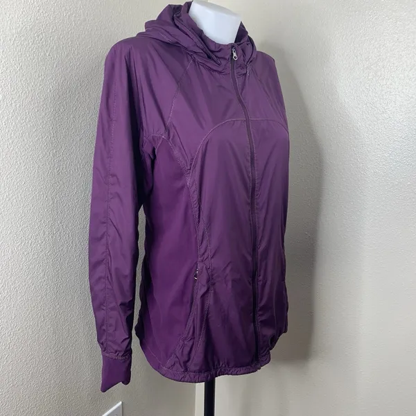 Lululemon Rush Hour Jacket Full Zip Darkest Magenta Purple Hooded Sz 12 *Flaw - Image 2