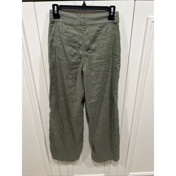 Evereve Olive Green Wide Leg Pants Size 25 Linen Blend‎ Casual Minimalist Boho - Image 2