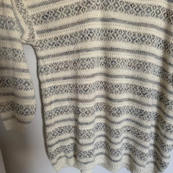 Vintage Cream and Brown Print Stripe Crew Neck Oversized 90s Y2K Sweater Size XL - Image 3