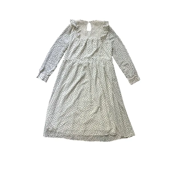 Madewell Smocked Ruffle Shoulder Midi Dress Small Inkbrush‎ Dots White Black - Image 10
