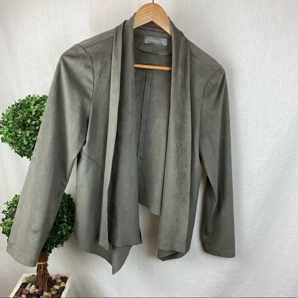 Bagatelle Gray Faux Suede Open Front Long Sleeve Drape Neck Jacket M - Image 3