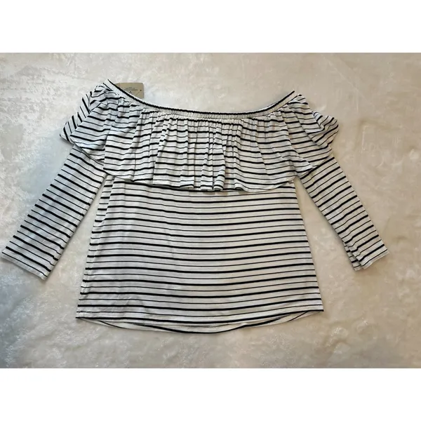 American Eagle Size-S Women's Striped Off The‎ Shoulder Top 3/4 Sleeve Shirt - Image 2
