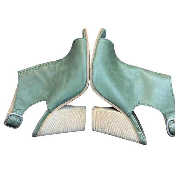 Peter Nappi Shoes Womens Size 7.5 Green Leather Slingback Sandals Block‎ Heel - Image 5