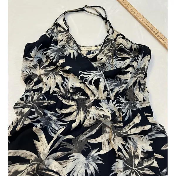 Blu Pepper Women Black Ivory Tropical Palm Leaf Print Wrap V-Neck Maxi Dress S - Image 5